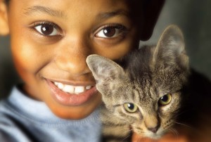 Child with tabby cat